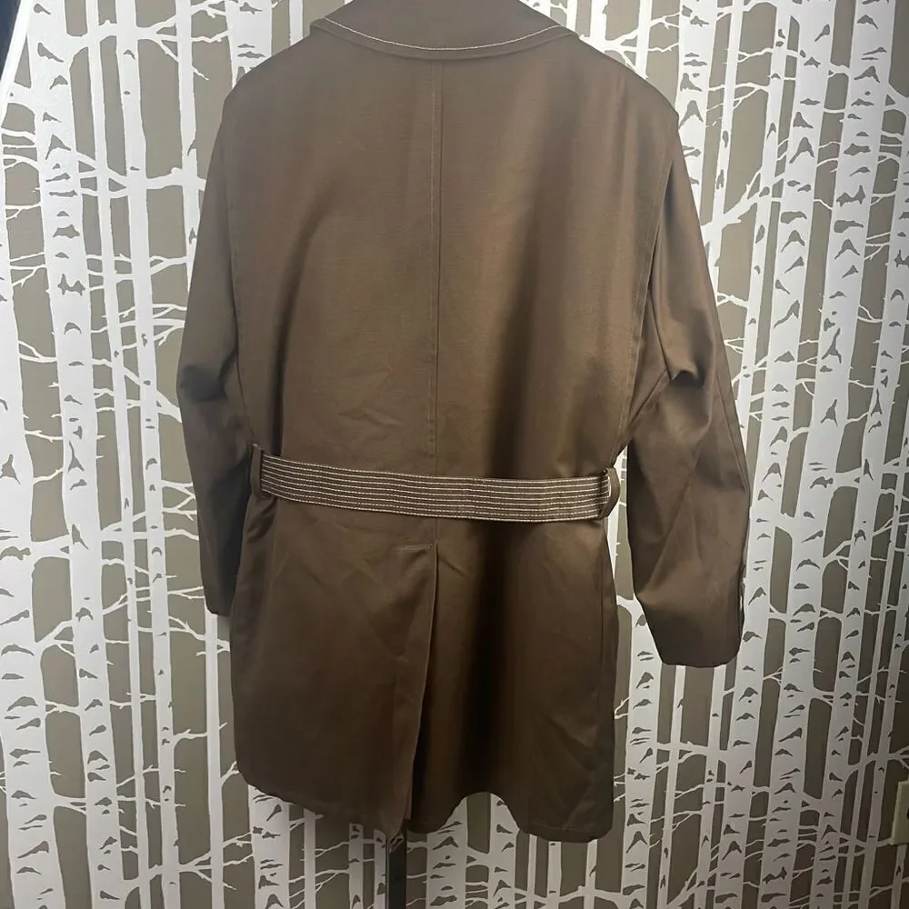 Vtg Deadstock 70s Brown Belted Jacket w Removable Faux Fur Lining 42